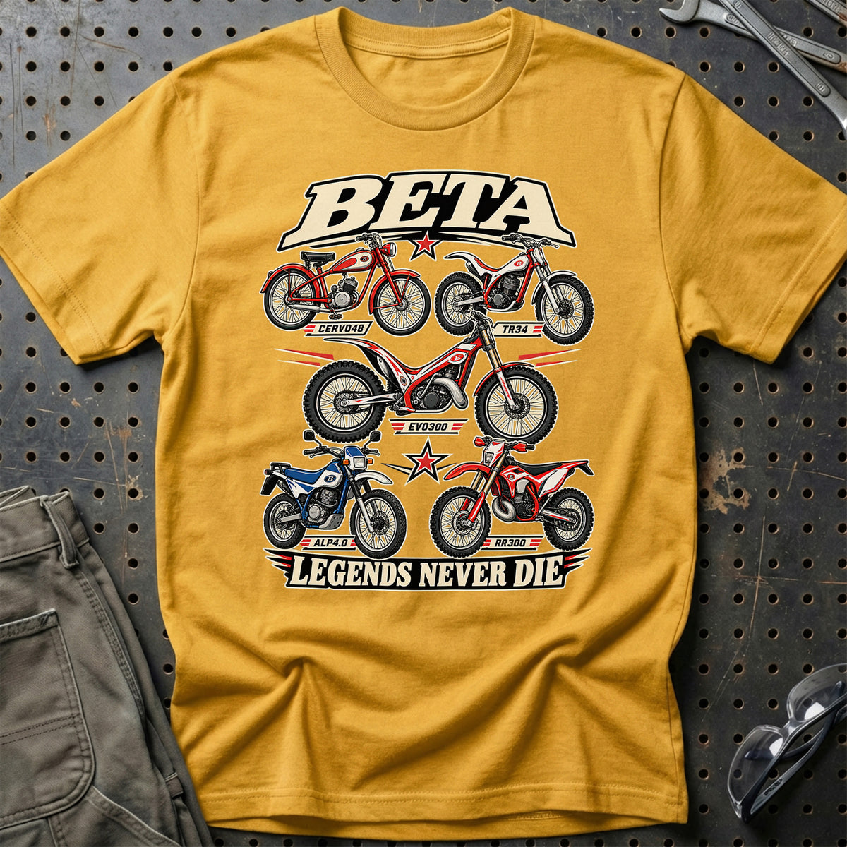 Beta Legends Never Die T-Shirt-Beklædning-Beta-Guld-S-Garage Culture Shop- garage - man cave - merchandise