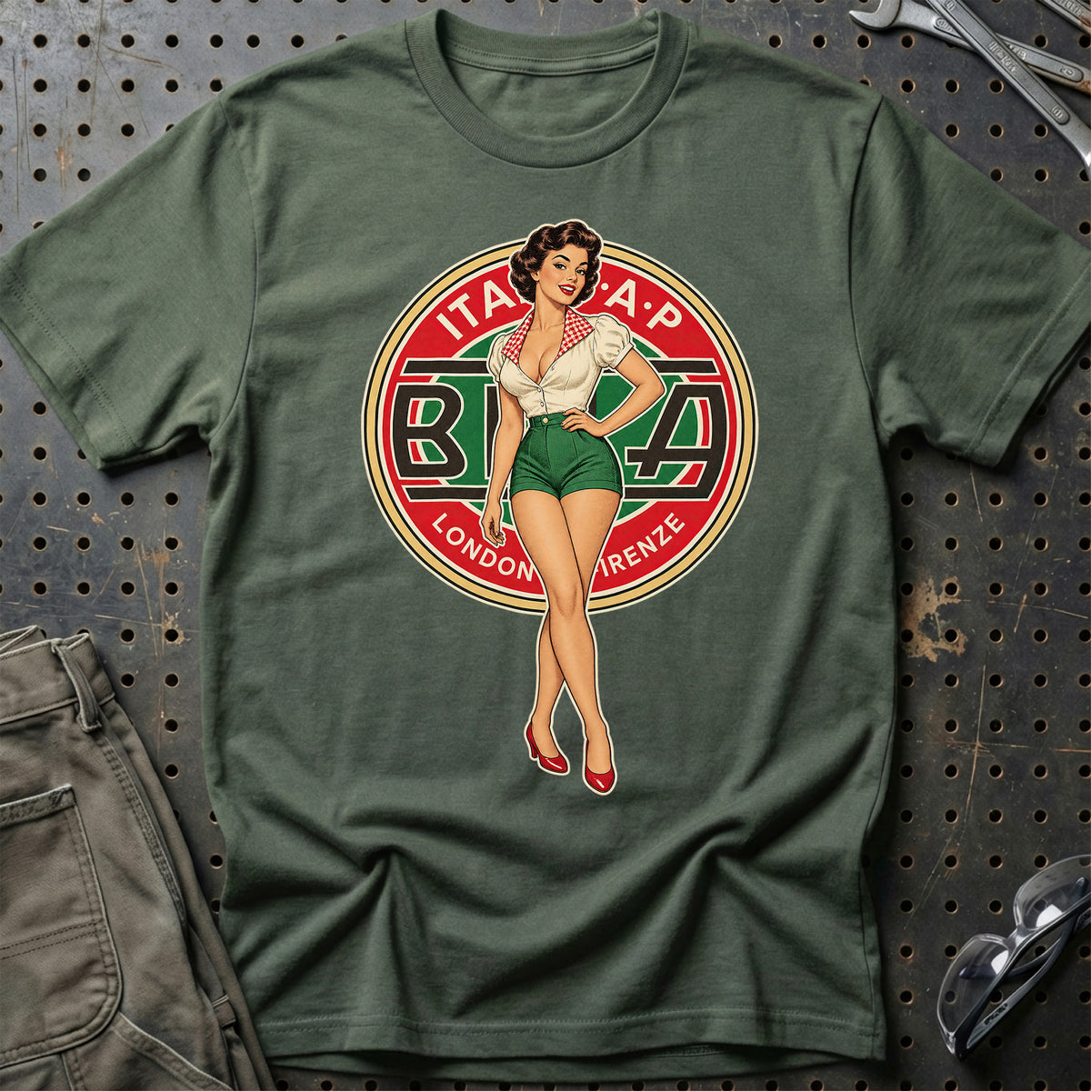 Beta Retro Pinup T-Shirt-Beklædning-Beta-Grøn Militær-S-Garage Culture Shop- garage - man cave - merchandise