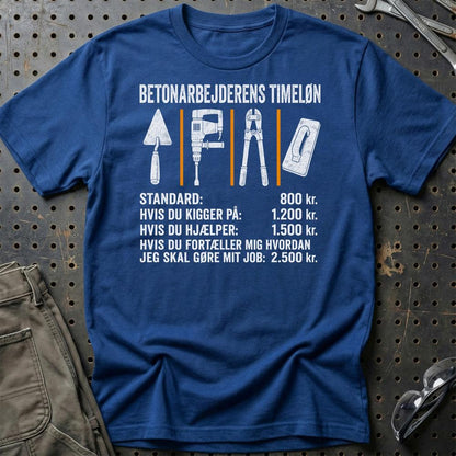 Betonarbejderens Timeløn – Unisex T-Shirt, Bomuld-Beklædning-Garage Culture-Blå Royal-S-Garage Culture Shop- garage - man cave - merchandise