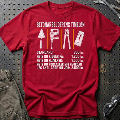 Betonarbejderens Timeløn – Unisex T-Shirt, Bomuld-Beklædning-Garage Culture-Rød-S-Garage Culture Shop- garage - man cave - merchandise