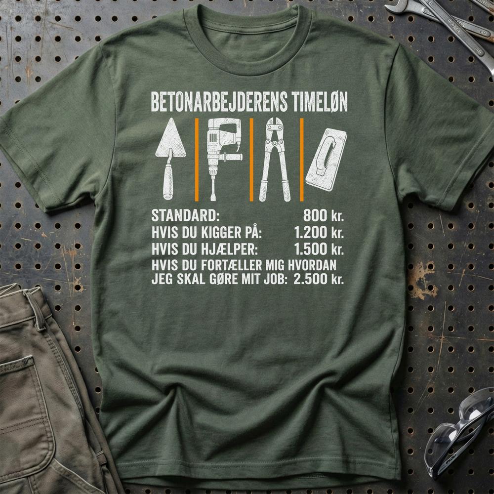 Betonarbejderens Timeløn – Unisex T-Shirt, Bomuld-Beklædning-Garage Culture-Grøn Militær-S-Garage Culture Shop- garage - man cave - merchandise