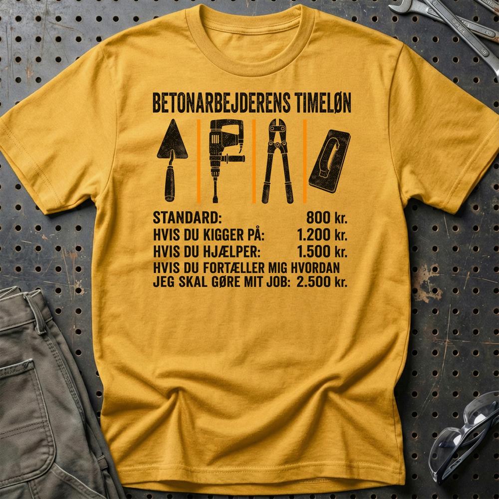 Betonarbejderens Timeløn – Unisex T-Shirt, Bomuld-Beklædning-Garage Culture-Guld-S-Garage Culture Shop- garage - man cave - merchandise