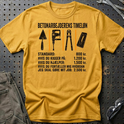 Betonarbejderens Timeløn – Unisex T-Shirt, Bomuld-Beklædning-Garage Culture-Guld-S-Garage Culture Shop- garage - man cave - merchandise