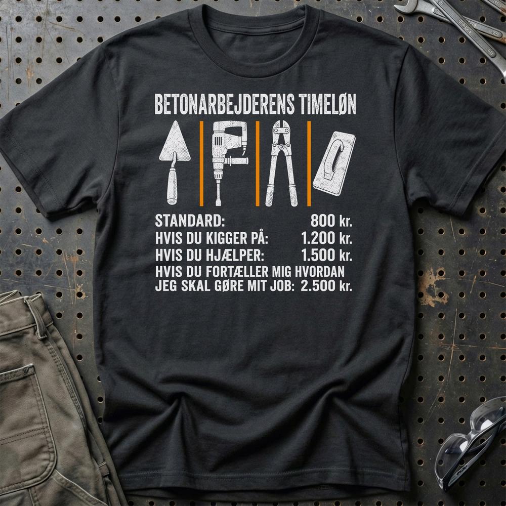 Betonarbejderens Timeløn – Unisex T-Shirt, Bomuld-Beklædning-Garage Culture-Sort-S-Garage Culture Shop- garage - man cave - merchandise