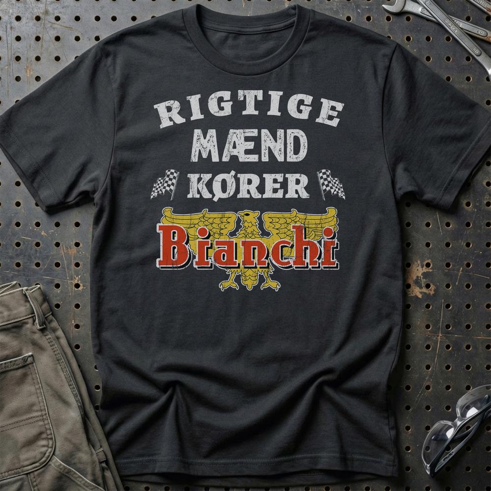 Bianchi Rigtige Mænd Kører T-Shirt-Beklædning-Bianchi-Sort-S-Garage Culture Shop- garage - man cave - merchandise