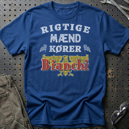 Bianchi Rigtige Mænd Kører - Unisex T-Shirt , Bomuld-Beklædning-Bianchi-Blå Royal-S-Garage Culture Shop- garage - man cave - merchandise
