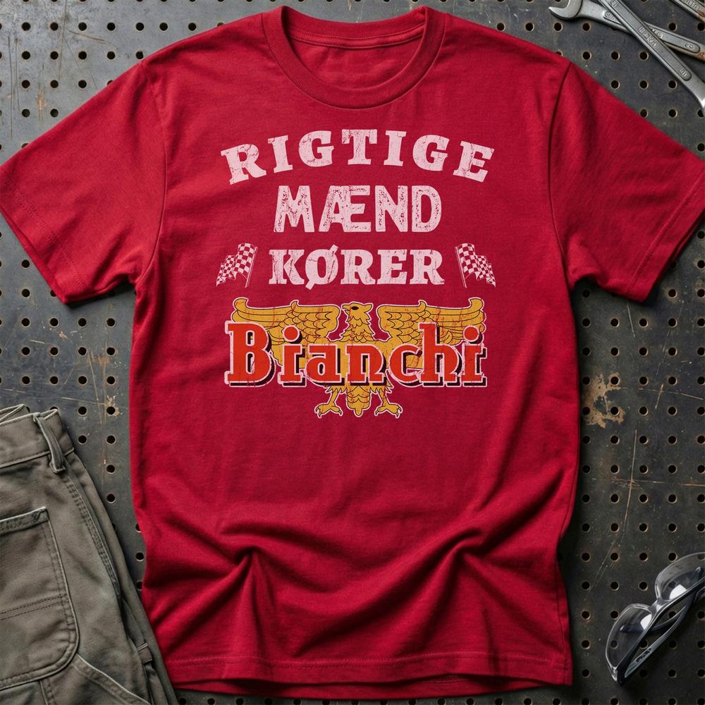 Bianchi Rigtige Mænd Kører - Unisex T-Shirt , Bomuld-Beklædning-Bianchi-Rød-S-Garage Culture Shop- garage - man cave - merchandise