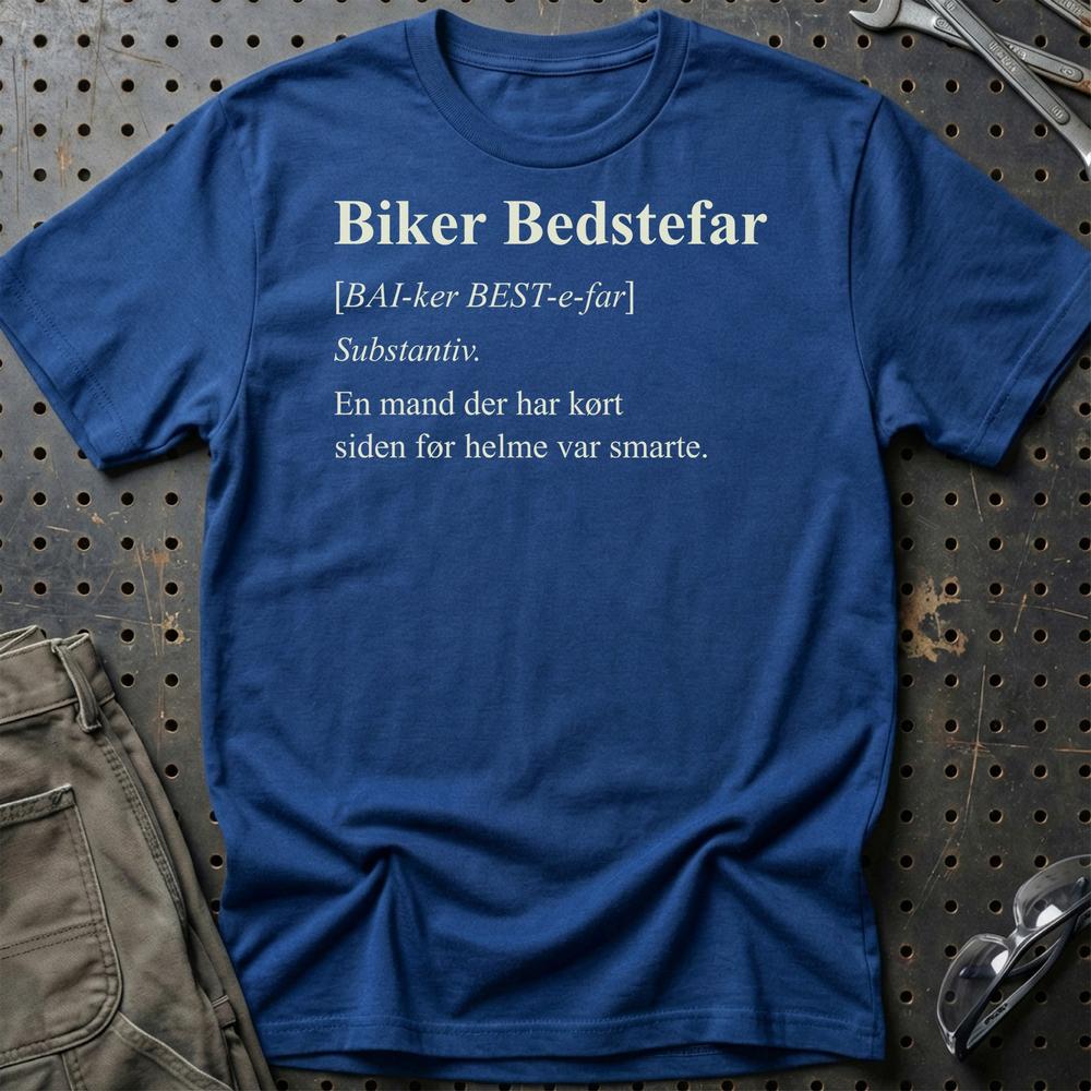 Biker Bedstefar – Ægte MC Legende – Unisex T-Shirt , Bomuld-Beklædning-Garage Culture-Blå Royal-S-Garage Culture Shop- garage - man cave - merchandise
