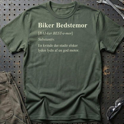 Biker Bedstemor – Ægte MC Legende – Unisex T-Shirt , Bomuld-Beklædning-Garage Culture-Grøn Militær-S-Garage Culture Shop- garage - man cave - merchandise