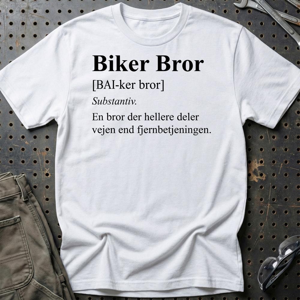 Biker Bror – Unisex T-Shirt , Bomuld-Beklædning-Garage Culture-Hvid-S-Garage Culture Shop- garage - man cave - merchandise