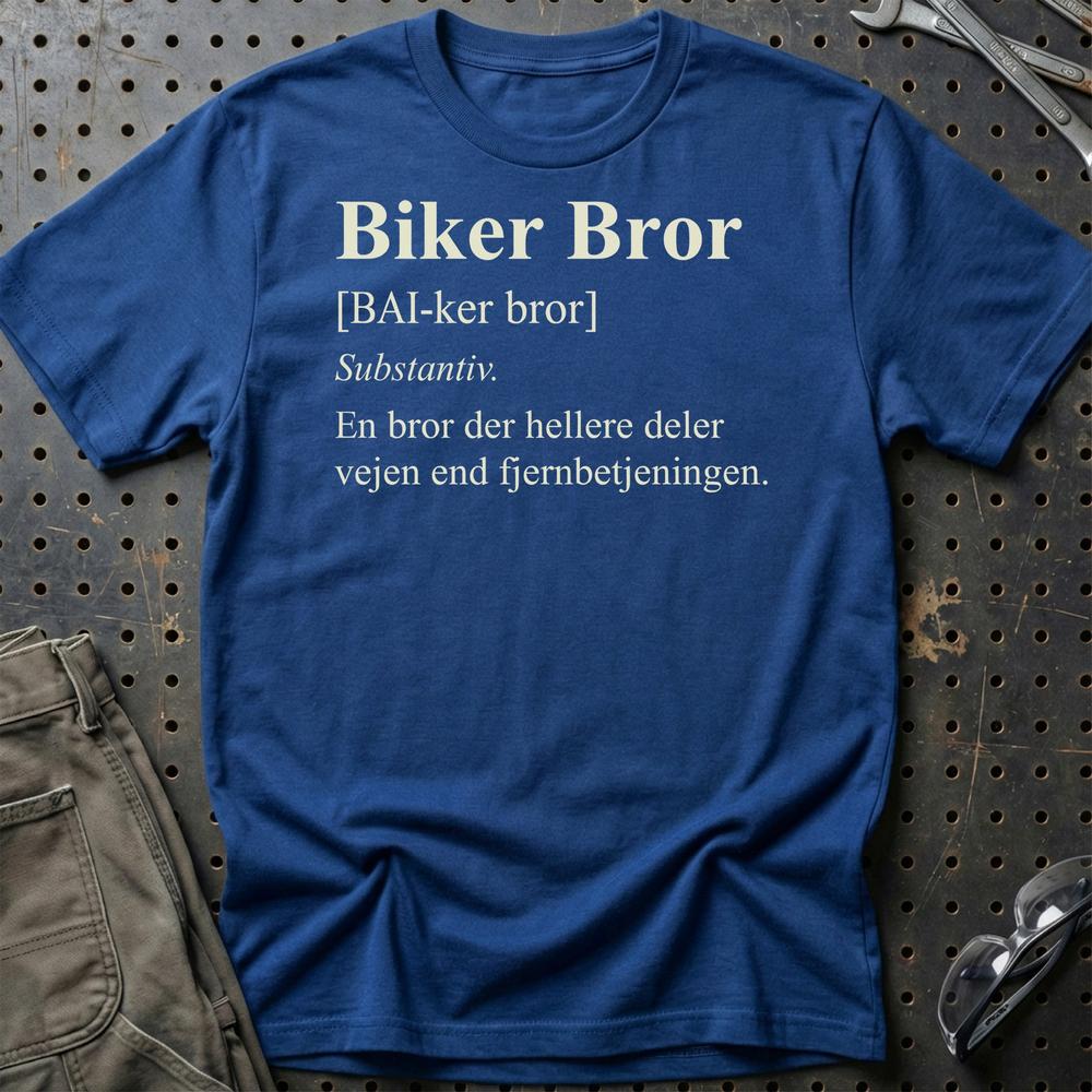 Biker Bror – Unisex T-Shirt , Bomuld-Beklædning-Garage Culture-Blå Royal-S-Garage Culture Shop- garage - man cave - merchandise
