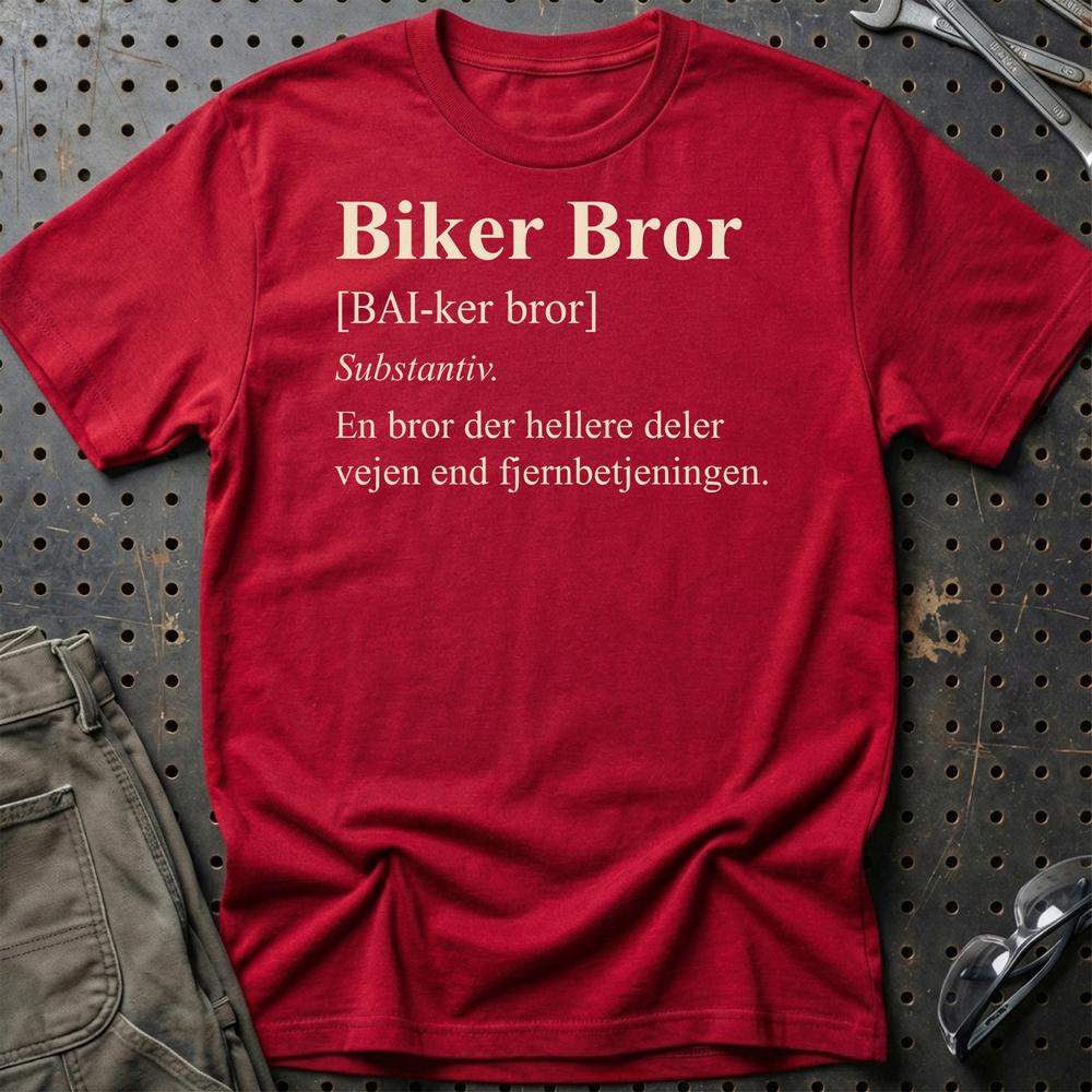 Biker Bror – Unisex T-Shirt , Bomuld-Beklædning-Garage Culture-Rød-S-Garage Culture Shop- garage - man cave - merchandise