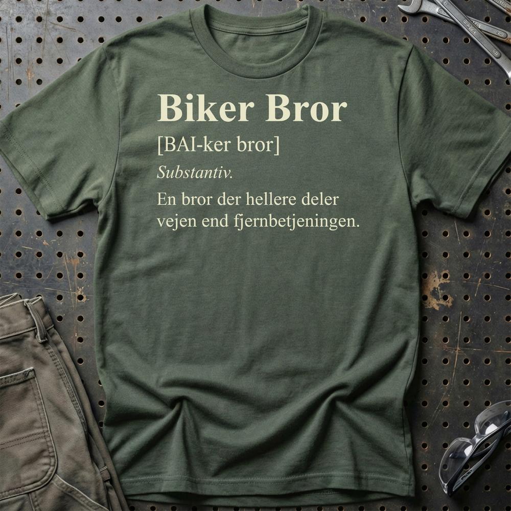Biker Bror – Unisex T-Shirt , Bomuld-Beklædning-Garage Culture-Grøn Militær-S-Garage Culture Shop- garage - man cave - merchandise