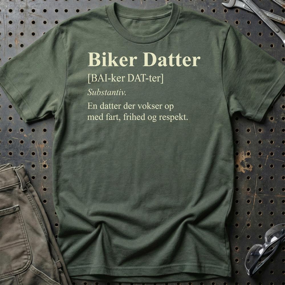 Biker Datter – MC Familie – Unisex T-Shirt , Bomuld-Beklædning-Garage Culture-Grøn Militær-S-Garage Culture Shop- garage - man cave - merchandise