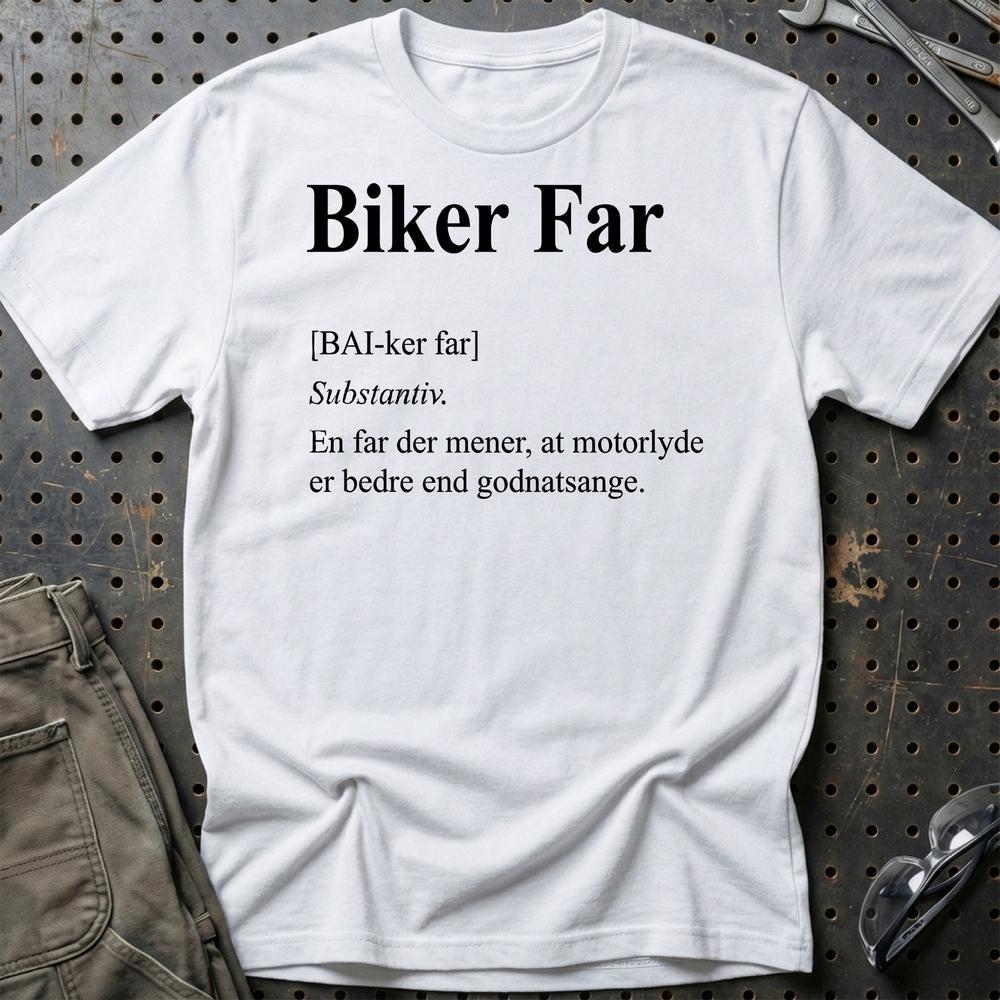 Biker Far – Unisex T-Shirt , Bomuld-Beklædning-Garage Culture-Hvid-S-Garage Culture Shop- garage - man cave - merchandise