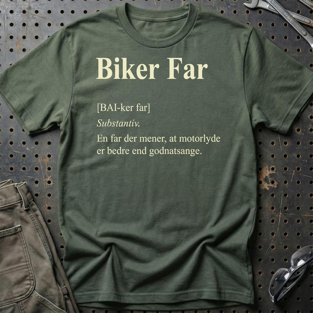 Biker Far – Unisex T-Shirt , Bomuld-Beklædning-Garage Culture-Grøn Militær-S-Garage Culture Shop- garage - man cave - merchandise