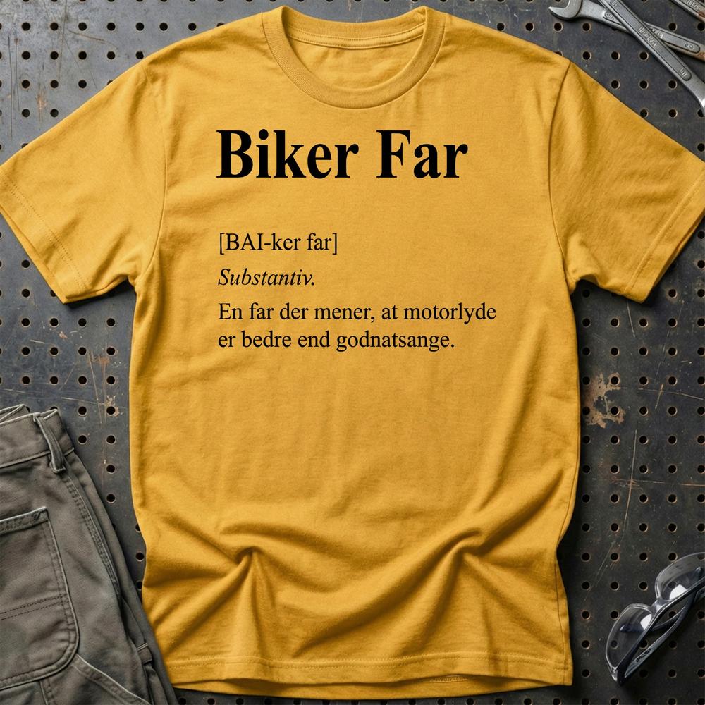 Biker Far – Unisex T-Shirt , Bomuld-Beklædning-Garage Culture-Guld-S-Garage Culture Shop- garage - man cave - merchandise
