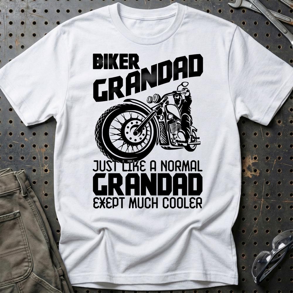 Biker Grandad Just Like A Normal Grandad Exept Much Cooler Unisex T-Shirt , Bomuld-Beklædning-Biker-Hvid-S-Garage Culture Shop- garage - man cave - merchandise