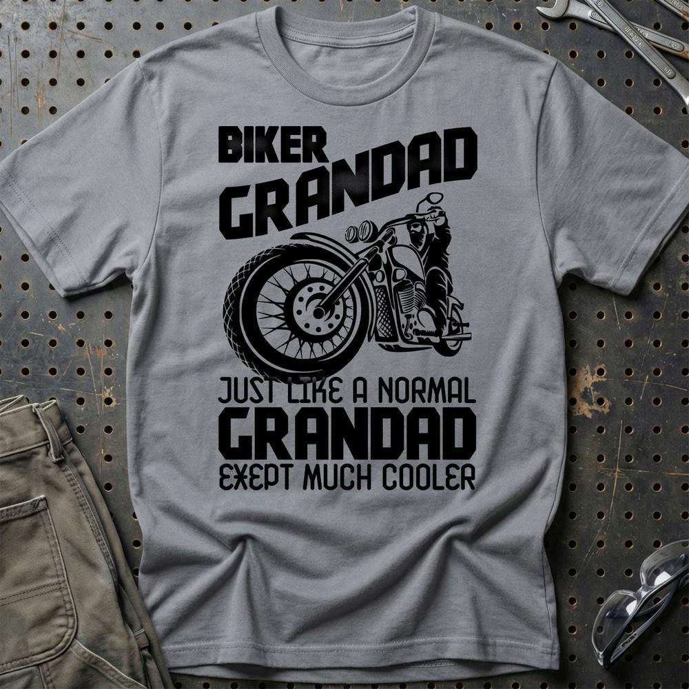 Biker Grandad Just Like A Normal Grandad Exept Much Cooler Unisex T-Shirt , Bomuld-Beklædning-Biker-Grå Sport-S-Garage Culture Shop- garage - man cave - merchandise