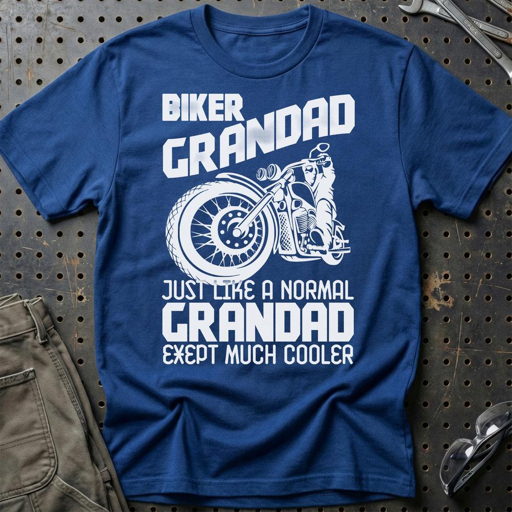 Biker Grandad Just Like A Normal Grandad Exept Much Cooler Unisex T-Shirt , Bomuld-Beklædning-Biker-Blå Royal-S-Garage Culture Shop- garage - man cave - merchandise