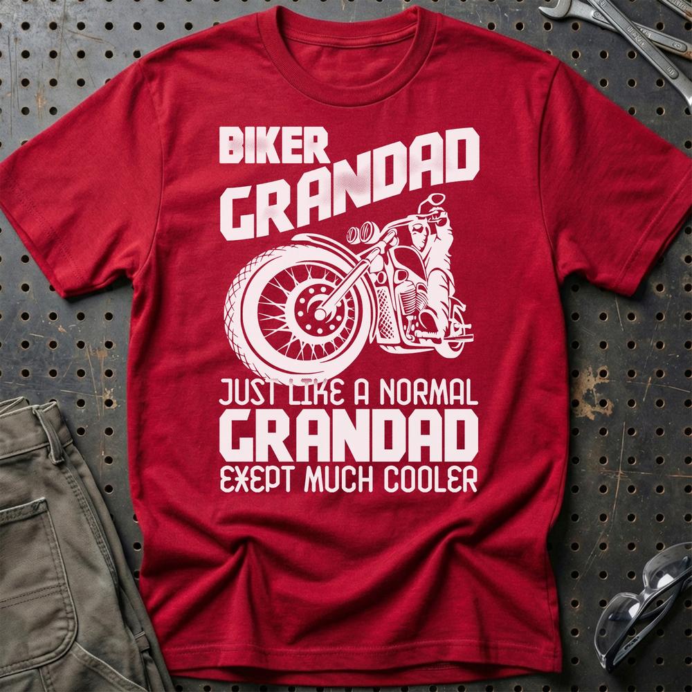 Biker Grandad Just Like A Normal Grandad Exept Much Cooler Unisex T-Shirt , Bomuld-Beklædning-Biker-Rød-S-Garage Culture Shop- garage - man cave - merchandise