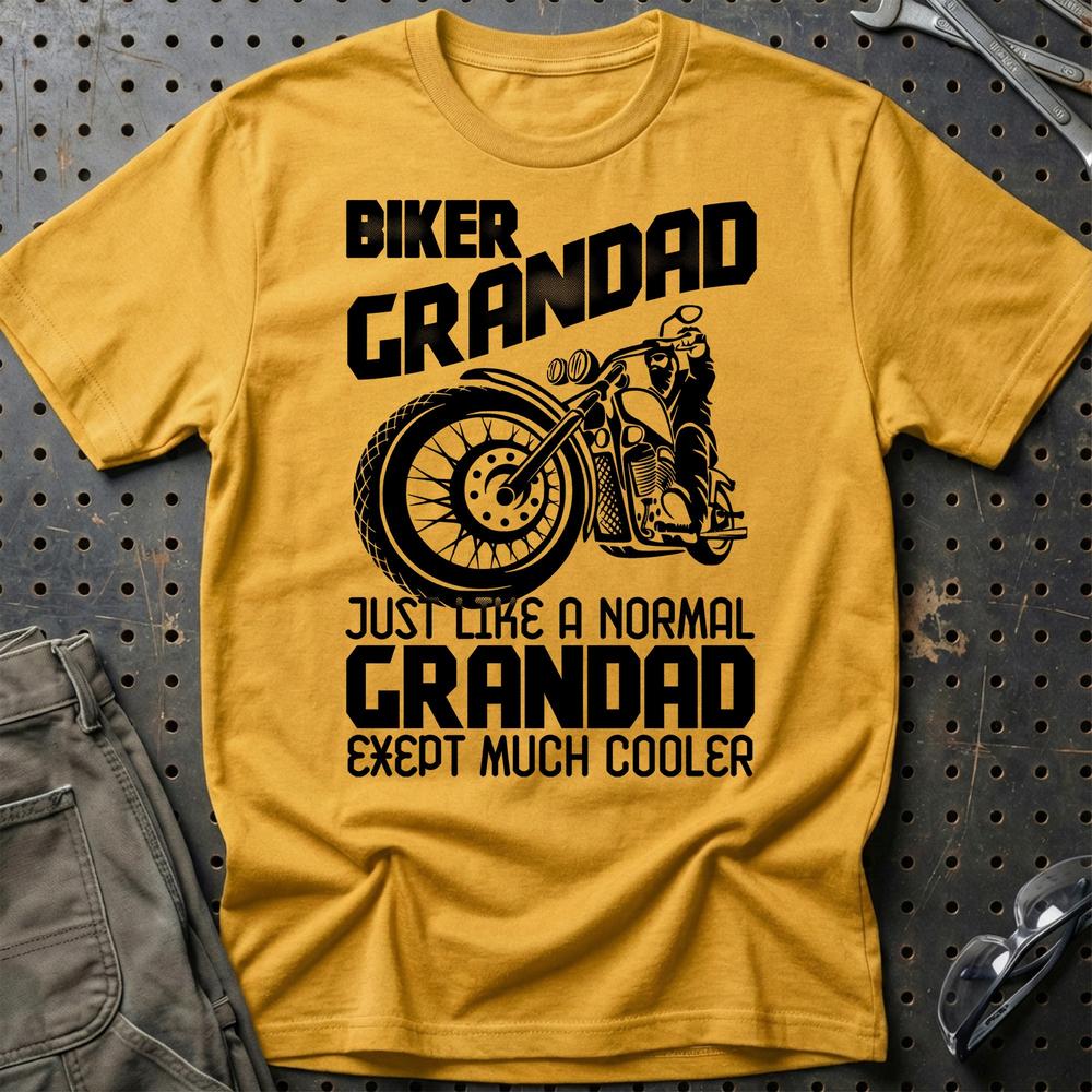 Biker Grandad Just Like A Normal Grandad Exept Much Cooler Unisex T-Shirt , Bomuld-Beklædning-Biker-Guld-S-Garage Culture Shop- garage - man cave - merchandise