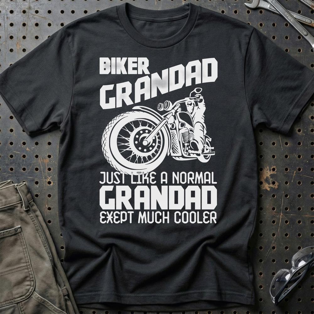 Biker Grandad Just Like A Normal Grandad Exept Much Cooler Unisex T-Shirt , Bomuld-Beklædning-Biker-Sort-S-Garage Culture Shop- garage - man cave - merchandise