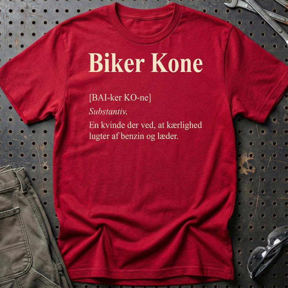 Biker Kone – MC Kærlighed – Unisex T-Shirt , Bomuld-Beklædning-Garage Culture-Rød-S-Garage Culture Shop- garage - man cave - merchandise
