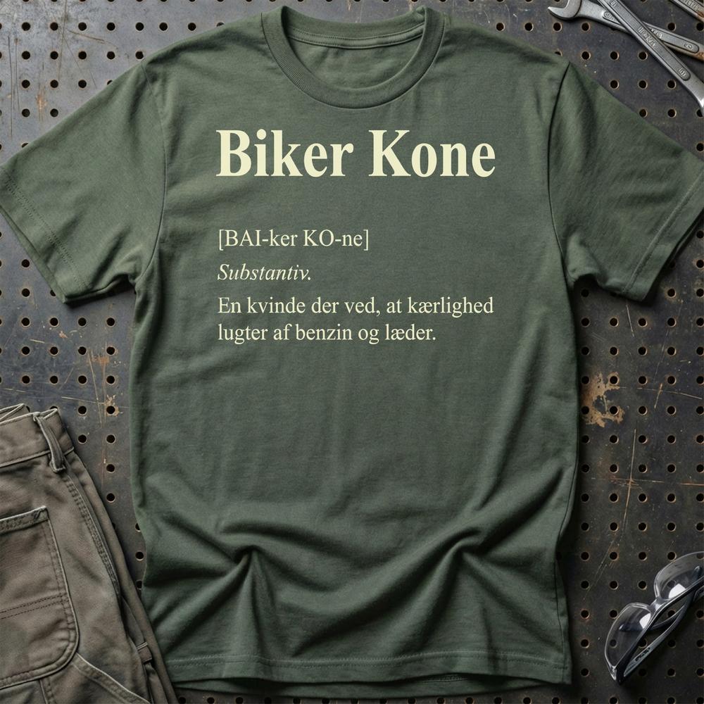Biker Kone – MC Kærlighed – Unisex T-Shirt , Bomuld-Beklædning-Garage Culture-Grøn Militær-S-Garage Culture Shop- garage - man cave - merchandise