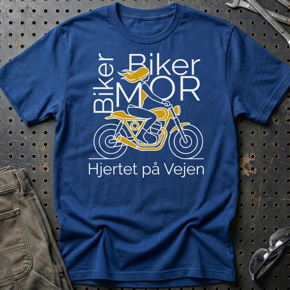 Biker Mor T-Shirt – Hjertet på Vejen | Motorcykel Kvinder – Unisex T-Shirt , Bomuld-Beklædning-Garage Culture-Blå Royal-S-Garage Culture Shop- garage - man cave - merchandise