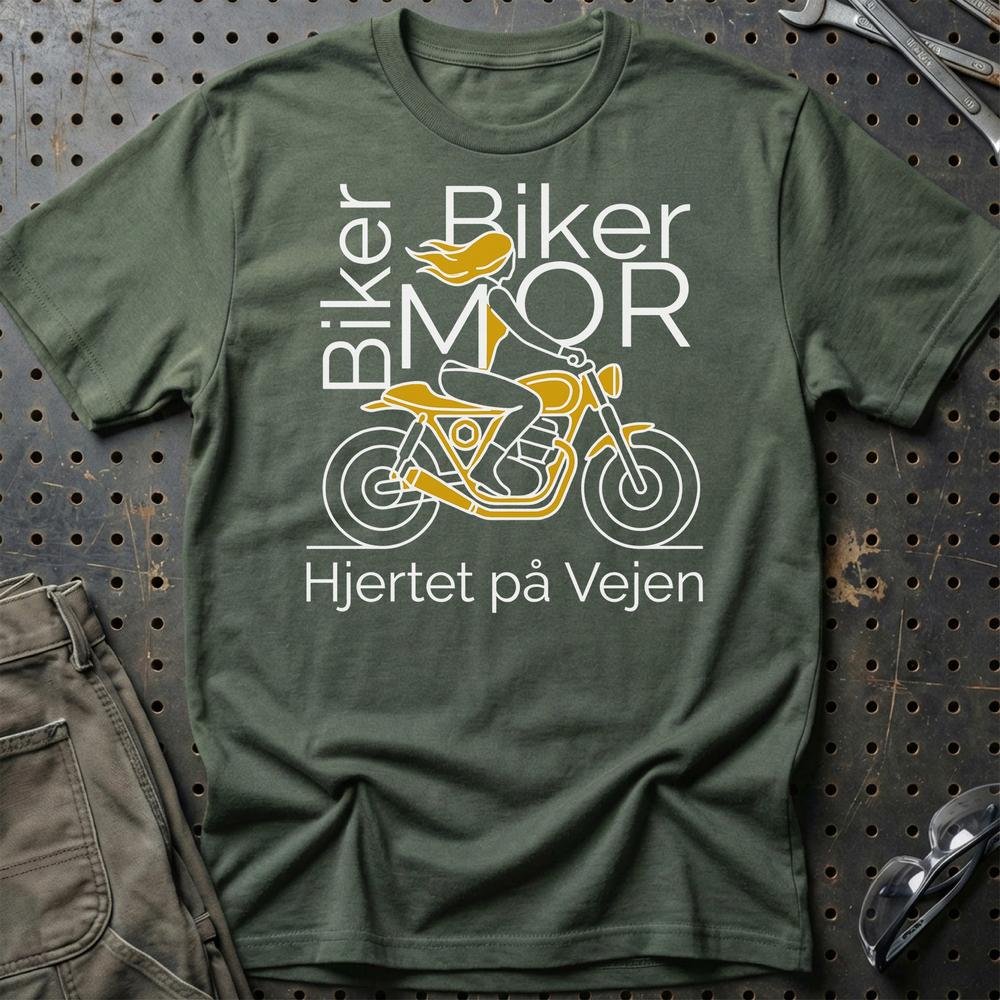 Biker Mor T-Shirt – Hjertet på Vejen | Motorcykel Kvinder – Unisex T-Shirt , Bomuld-Beklædning-Garage Culture-Grøn Militær-S-Garage Culture Shop- garage - man cave - merchandise