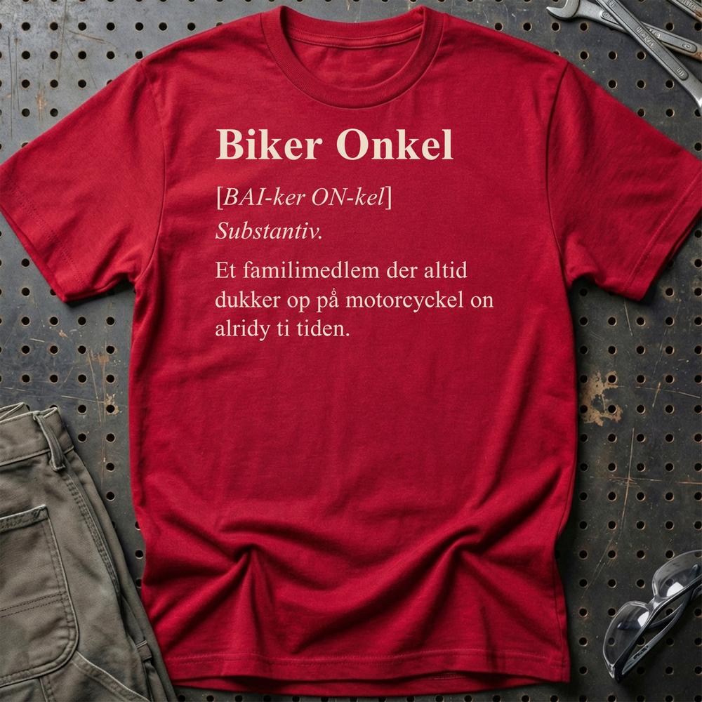 Biker Onkel – Sjov Motorcykel Onkel – Unisex T-Shirt , Bomuld-Beklædning-Garage Culture-Rød-S-Garage Culture Shop- garage - man cave - merchandise