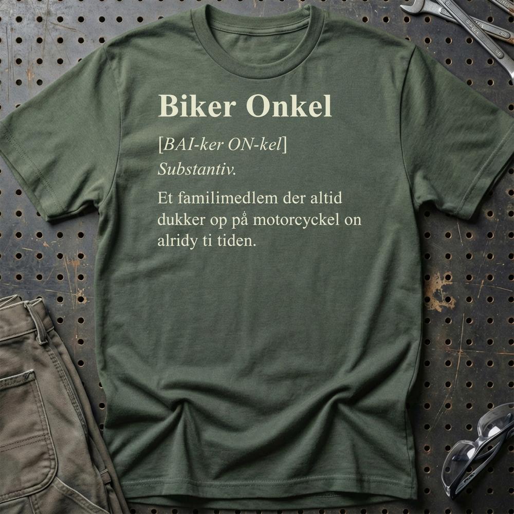 Biker Onkel – Sjov Motorcykel Onkel – Unisex T-Shirt , Bomuld-Beklædning-Garage Culture-Grøn Militær-S-Garage Culture Shop- garage - man cave - merchandise