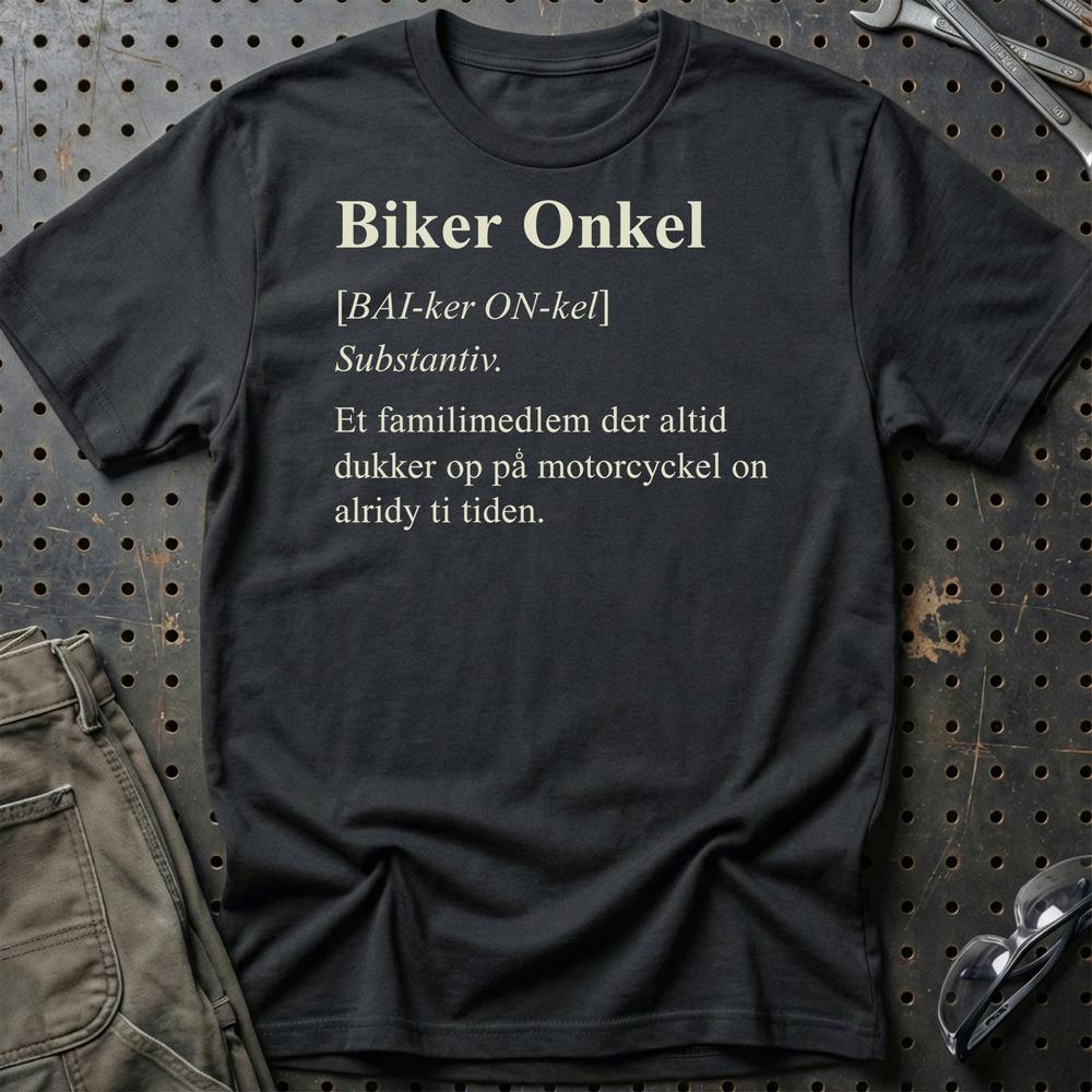 Biker Onkel – Sjov Motorcykel Onkel – Unisex T-Shirt , Bomuld-Beklædning-Garage Culture-Sort-S-Garage Culture Shop- garage - man cave - merchandise