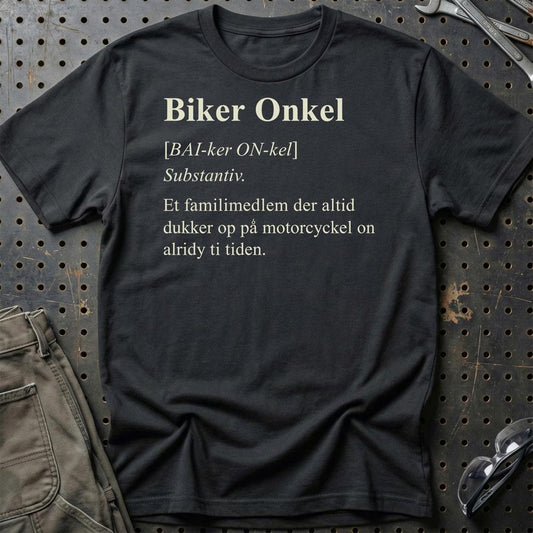 Biker Onkel – Sjov Motorcykel Onkel – Unisex T-Shirt , Bomuld-Beklædning-Garage Culture-Sort-S-Garage Culture Shop- garage - man cave - merchandise
