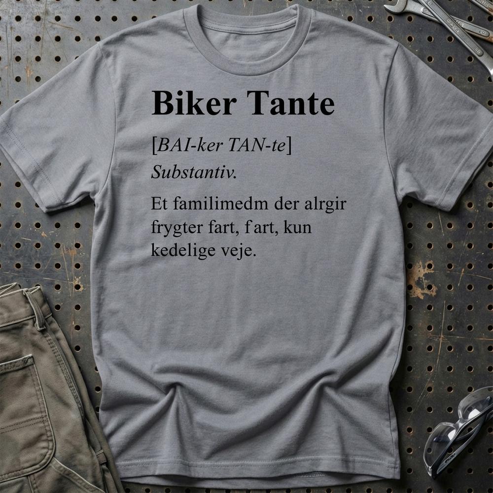 Biker Tante – Frygter Kun Kedelige Veje – Unisex T-Shirt , Bomuld-Beklædning-Garage Culture-Grå Sport-S-Garage Culture Shop- garage - man cave - merchandise