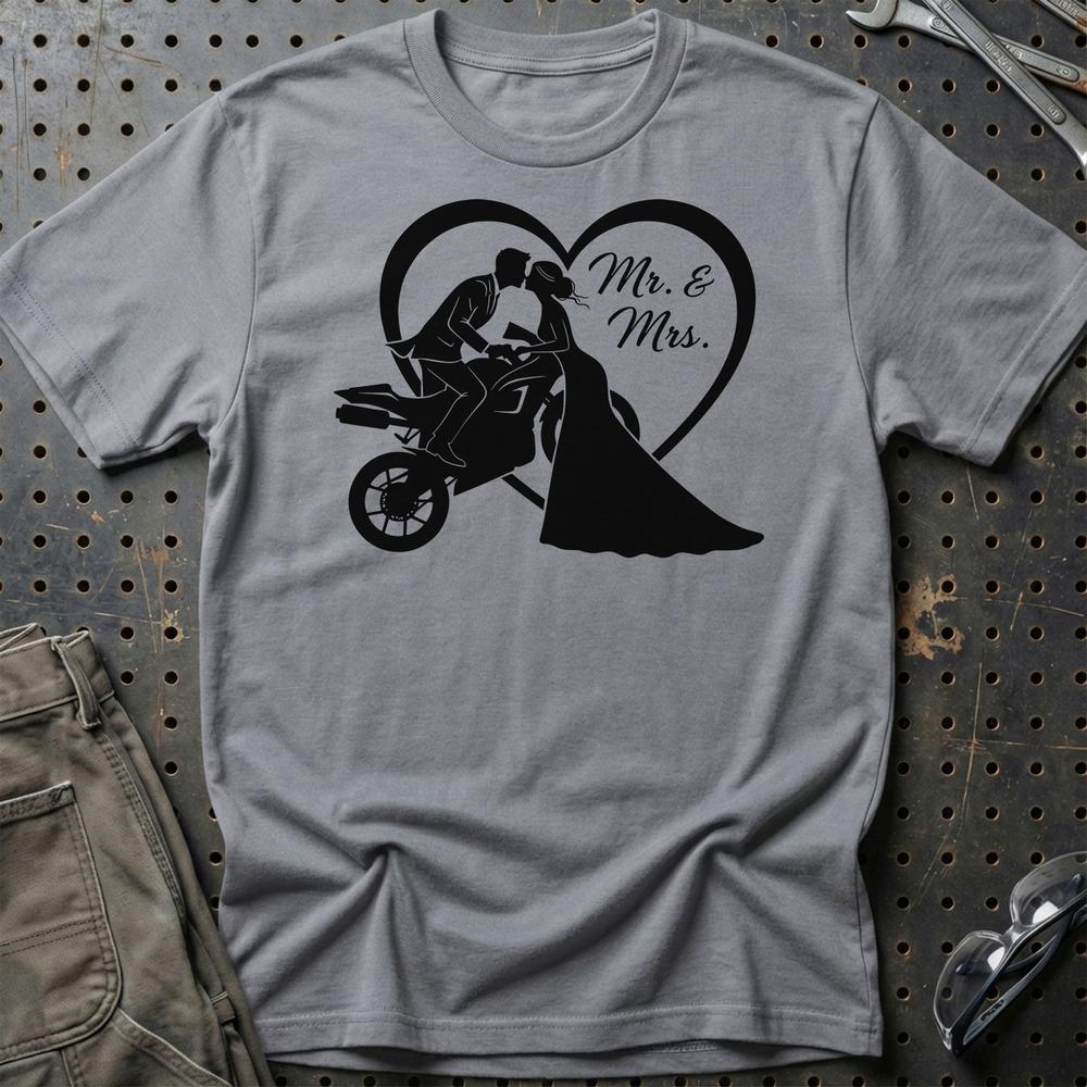 Bikerbrudepar – Mr. & Mrs. – Unisex T-Shirt , Bomuld-Beklædning-Garage Culture-Grå Sport-S-Garage Culture Shop- garage - man cave - merchandise