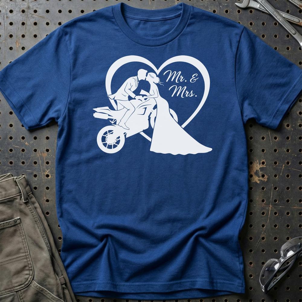 Bikerbrudepar – Mr. & Mrs. – Unisex T-Shirt , Bomuld-Beklædning-Garage Culture-Blå Royal-S-Garage Culture Shop- garage - man cave - merchandise