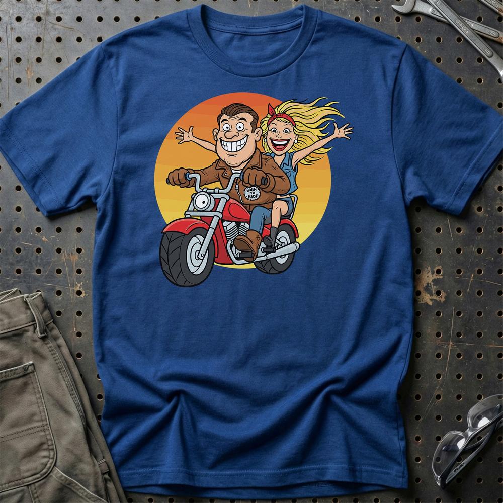 Bikerpar – Born to Ride - Unisex T-Shirt , Bomuld-Beklædning-Garage Culture-Blå Royal-S-Garage Culture Shop- garage - man cave - merchandise