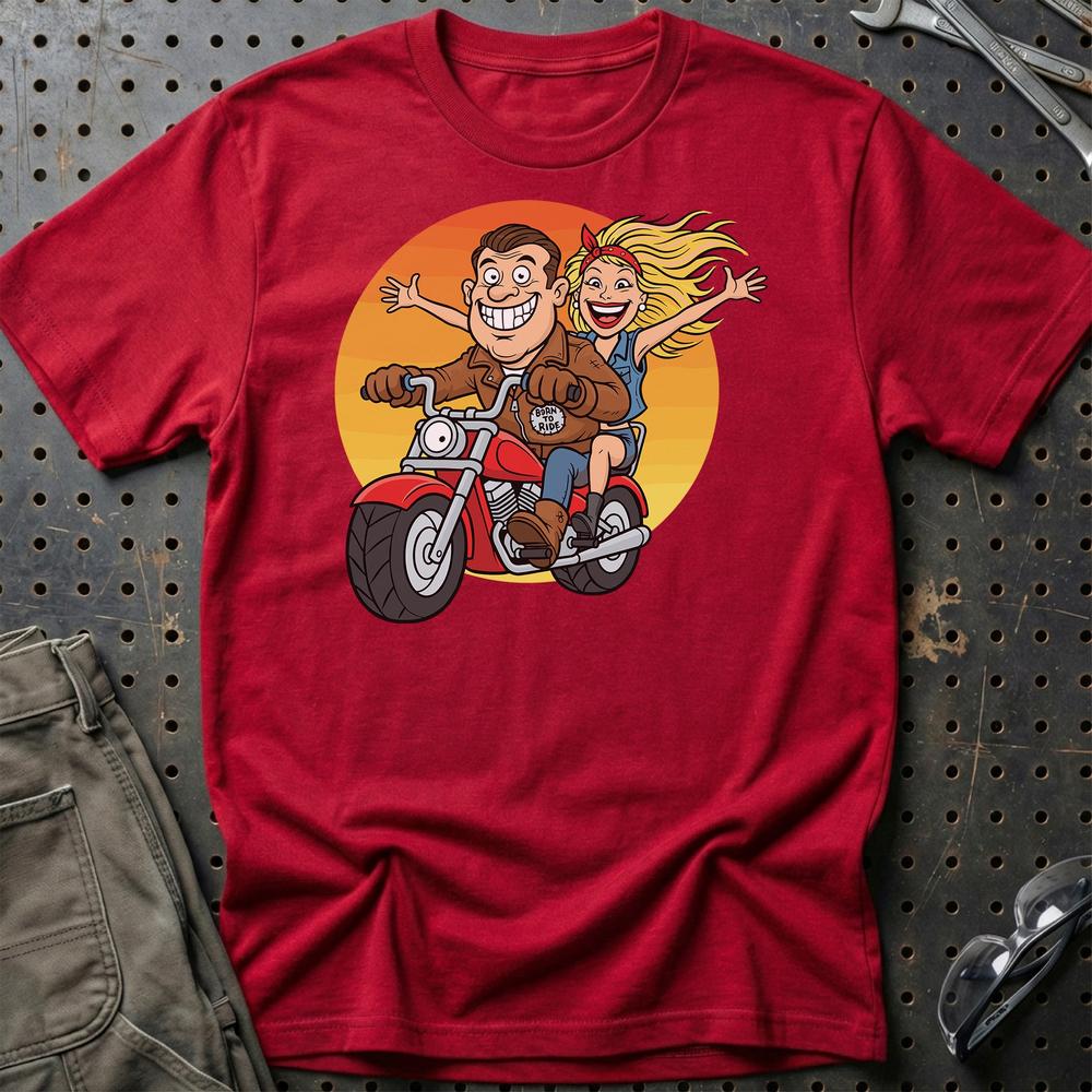 Bikerpar – Born to Ride - Unisex T-Shirt , Bomuld-Beklædning-Garage Culture-Rød-S-Garage Culture Shop- garage - man cave - merchandise