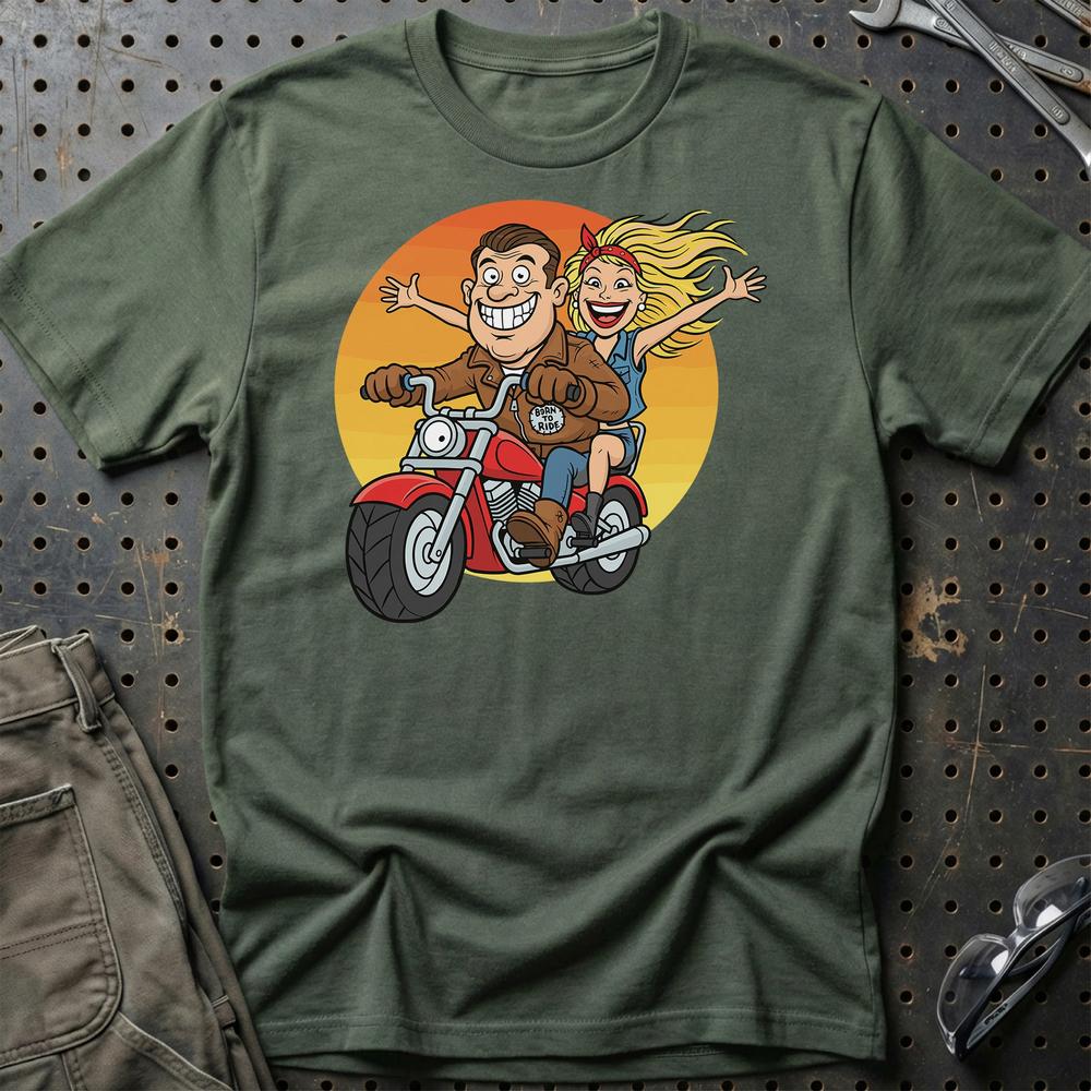Bikerpar – Born to Ride - Unisex T-Shirt , Bomuld-Beklædning-Garage Culture-Grøn Militær-S-Garage Culture Shop- garage - man cave - merchandise