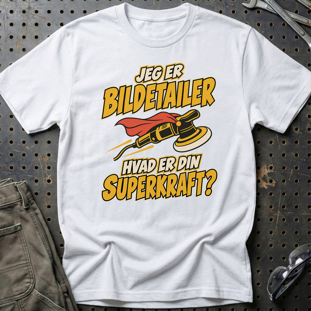 
Bildetailer – Hvad er din superkraft? – Unisex T-Shirt – Hvid