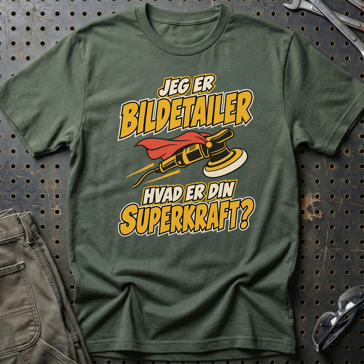 
Bildetailer – Hvad er din superkraft? – Unisex T-Shirt – Grøn Militær