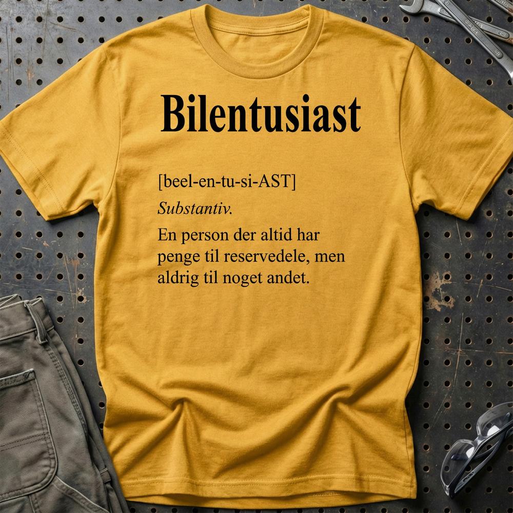 Bilentusiast Livsstil - Unisex T-Shirt , Bomuld-Beklædning-Garage Culture-Guld-S-Garage Culture Shop- garage - man cave - merchandise