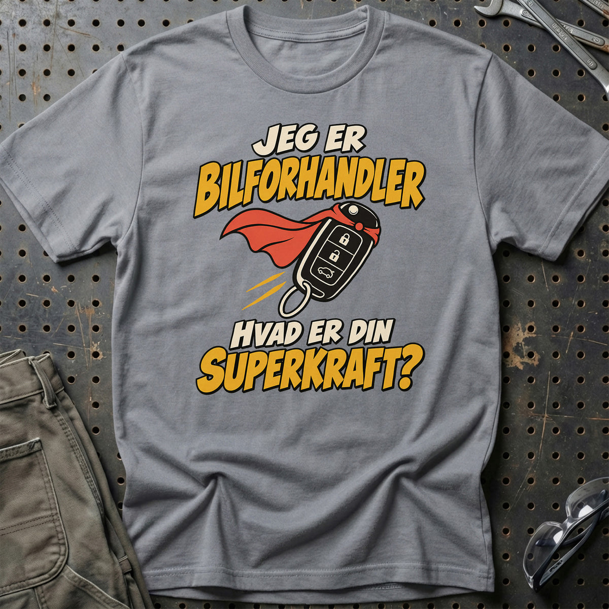 
Bilforhandler – Hvad er din superkraft? – Unisex T-Shirt – Grå Sport
