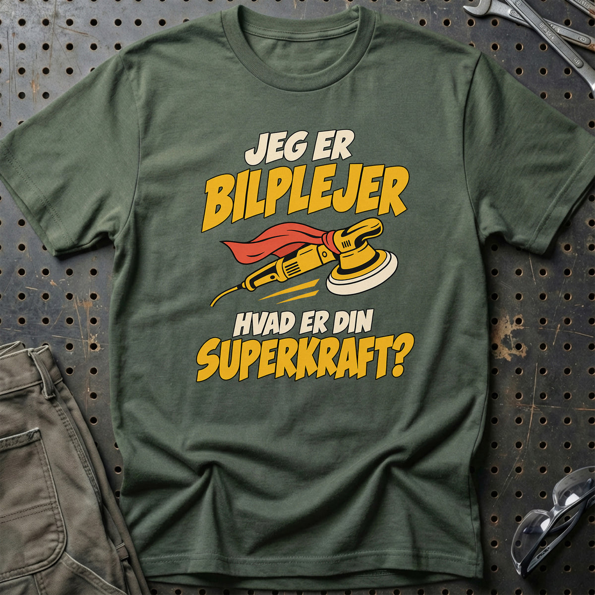 
Bilplejer – Hvad er din superkraft? – Unisex T-Shirt – Grøn Militær