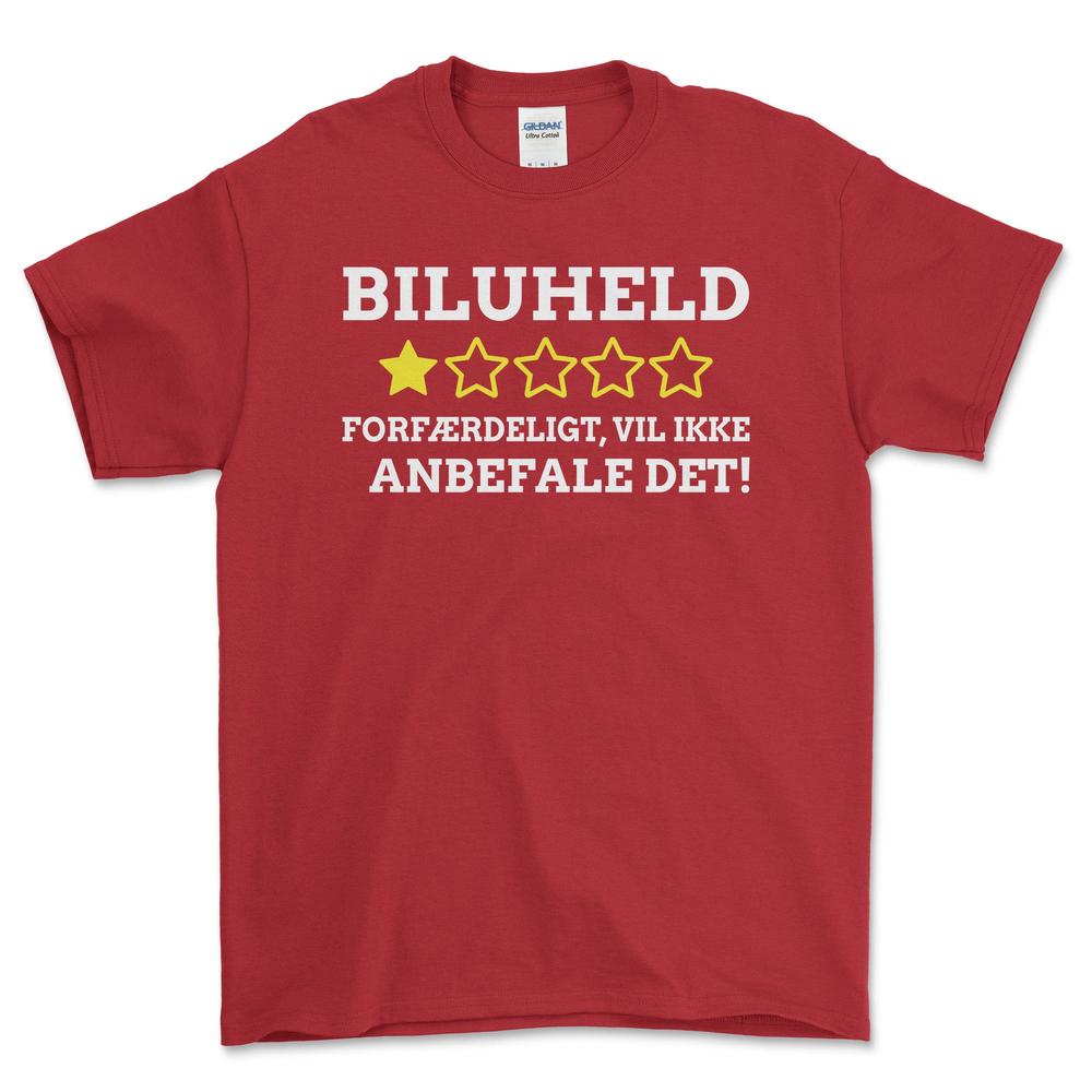 Biluheld. Forfærdeligt, Vil Ikke Anbefale Det! Unisex T-Shirt , Bomuld-Beklædning-Funny Garage-Rød-S-Garage Culture Shop- garage - man cave - merchandise