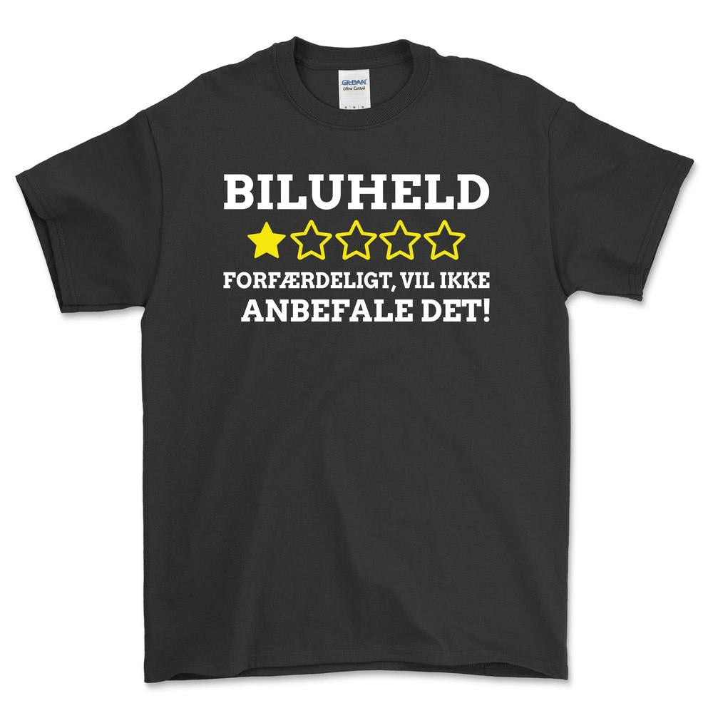 Biluheld. Forfærdeligt, Vil Ikke Anbefale Det! Unisex T-Shirt , Bomuld-Beklædning-Funny Garage-Sort-S-Garage Culture Shop- garage - man cave - merchandise