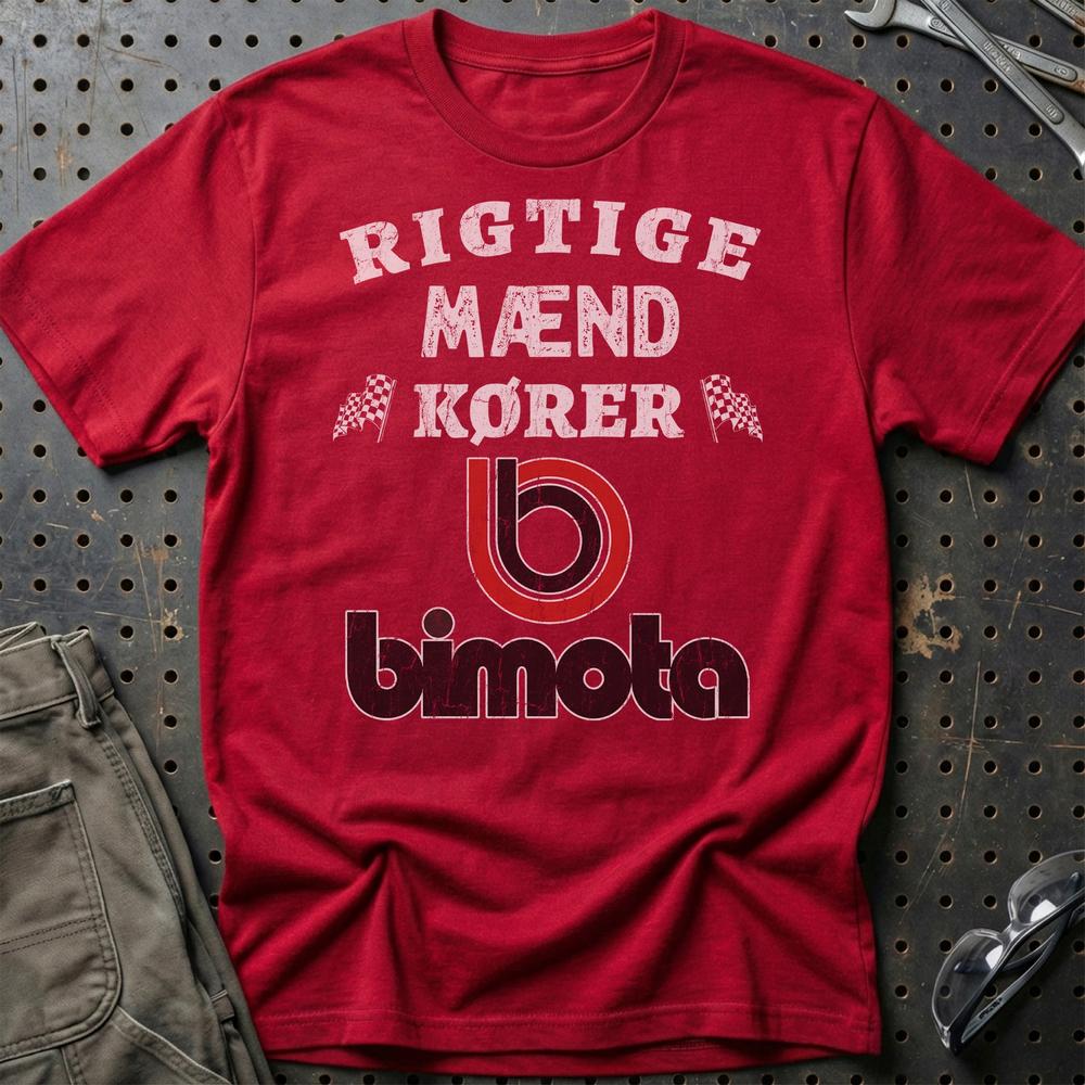 Bimota Rigtige Mænd Kører - Unisex T-Shirt , Bomuld-Beklædning-Bimota-Rød-S-Garage Culture Shop- garage - man cave - merchandise