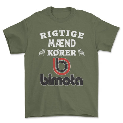 Bimota Rigtige Mænd Kører - Unisex T-Shirt , Bomuld-Beklædning-Bimota-Grøn Militær-S-Forside-Garage Culture Shop- garage - man cave - merchandise